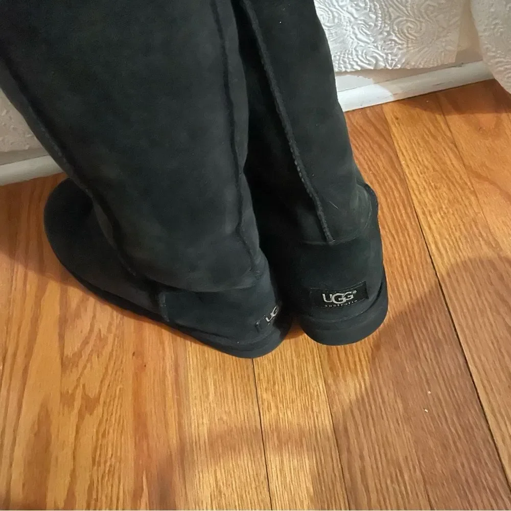 Ugg Bailey button over the knee black fur boots size 7